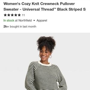 Universal Thread Black and White Striped Crewneck Sweater